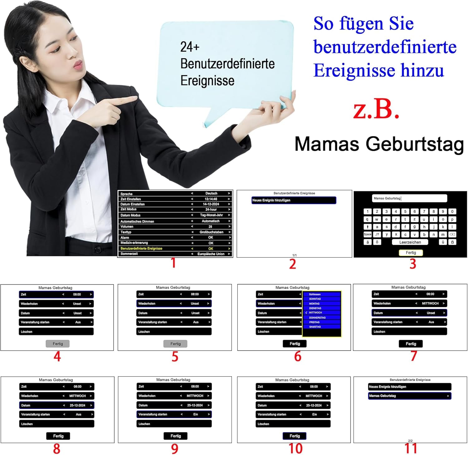 Demenzuhr mit Medikamentenerinnerung Großdisplay