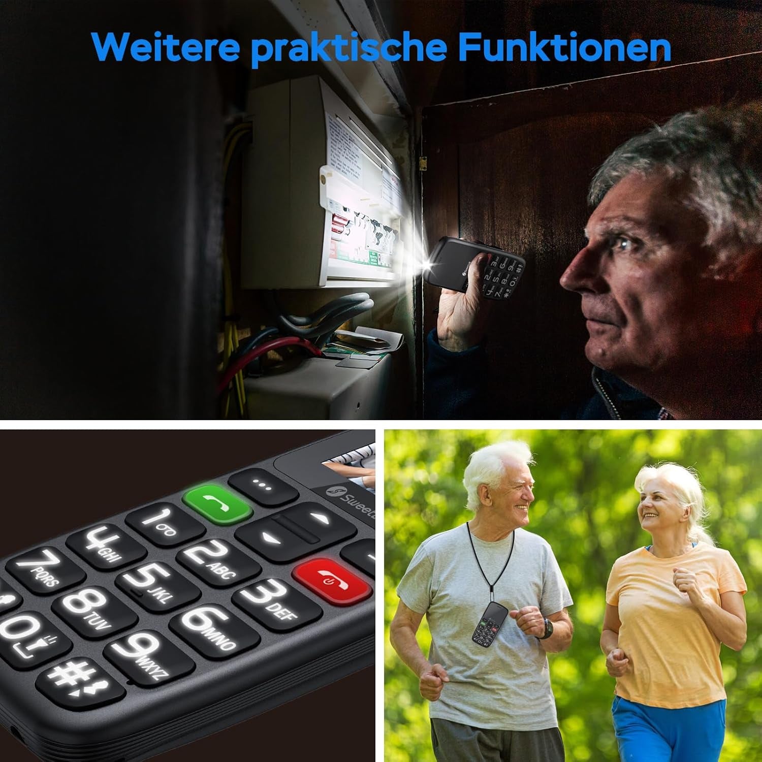Seniorenhandy mit Großtasten SOS-Notruftaste und Ladestation